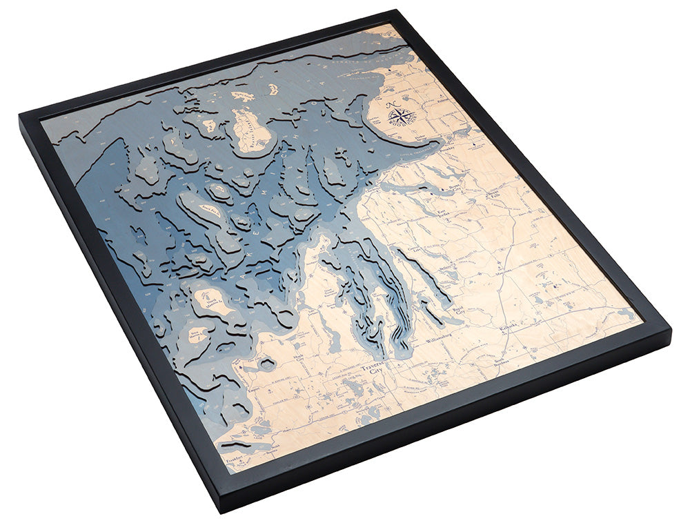 Northwest Michigan UV Nautical Wood Chart, Large, 24.5" x 31"