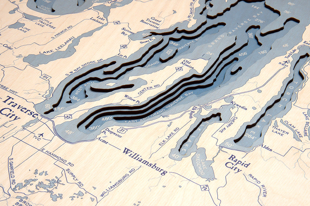 Northwest Michigan UV Nautical Wood Chart, Large, 24.5" x 31"