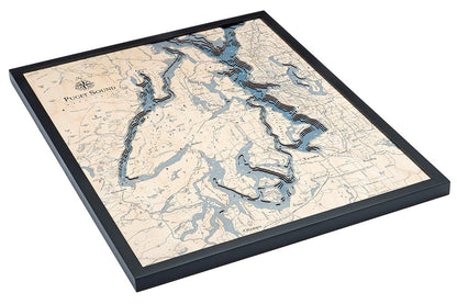 Puget Sound UV Nautical Wood Chart, Large, 24.5" x 31"