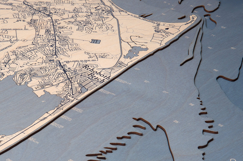 Rehoboth Beach UV Nautical Wood Chart, Large, 24.5" x 31"