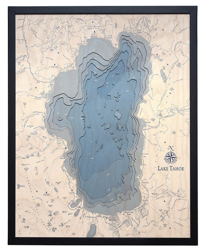 Lake Tahoe UV Nautical Wood Chart, Large, 24.5" x 31"
