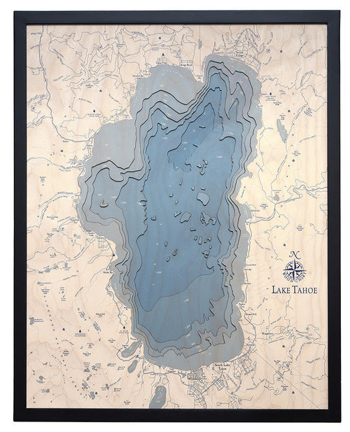 Lake Tahoe UV Nautical Wood Chart, Large, 24.5" x 31"