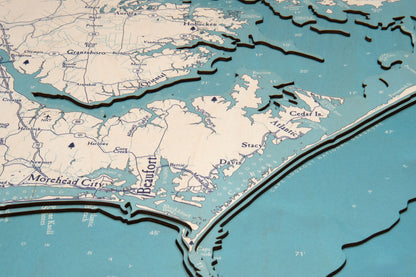 Outer Banks, North Carolina UV Nautical Wood Chart, Large, 24.5" x 31"