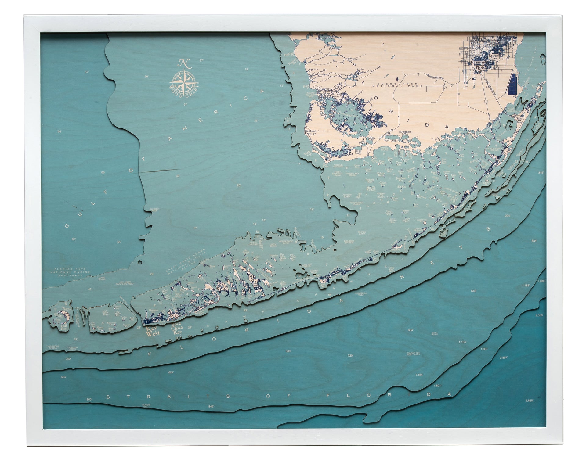 Florida Keys, UV Nautical Wood Chart, Large, 24.5" x 31"