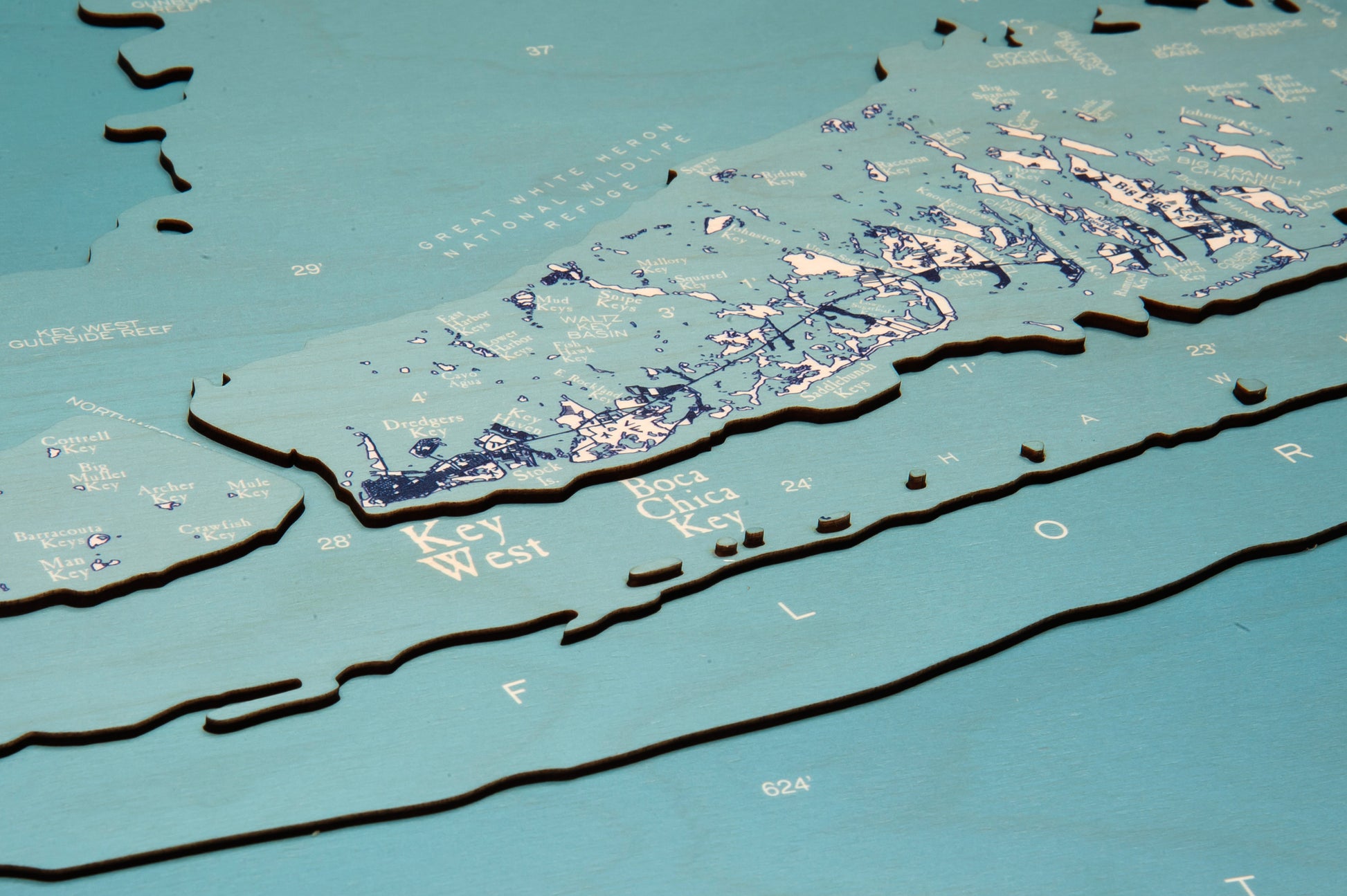 Florida Keys, UV Nautical Wood Chart, Large, 24.5" x 31"