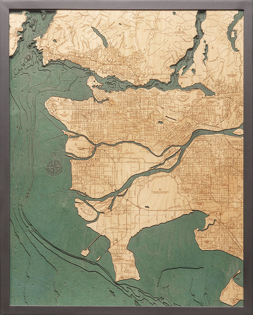 Vancouver Canada 3-D Nautical Wood Chart, Large, 24.5" x 31"