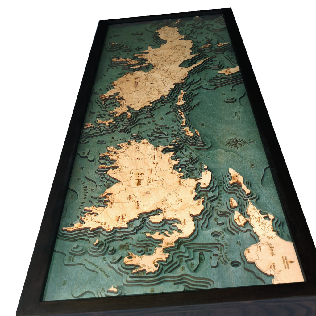 St. Thomas / St. John, U.S. Virgin Islands 3-D Nautical Wood Chart, Narrow, 13.5" x 43'