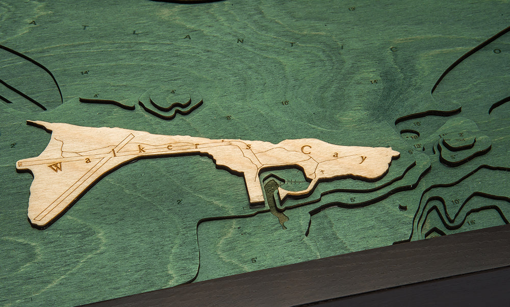Topography Map of Walker's Cay 3-D Nautical Wood Chart