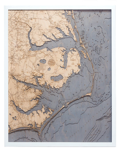 Outer Banks, North Carolina 3-D Nautical Wood Chart, Large, 24.5" x 31"