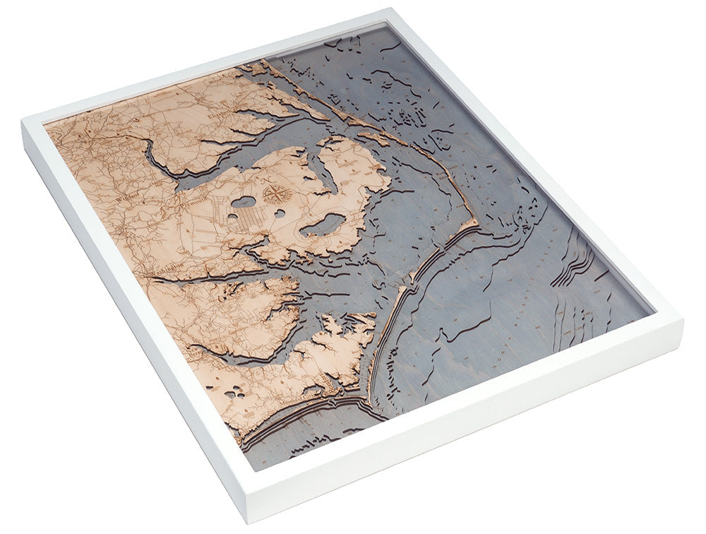 Outer Banks, North Carolina 3-D Nautical Wood Chart, Large, 24.5" x 31"