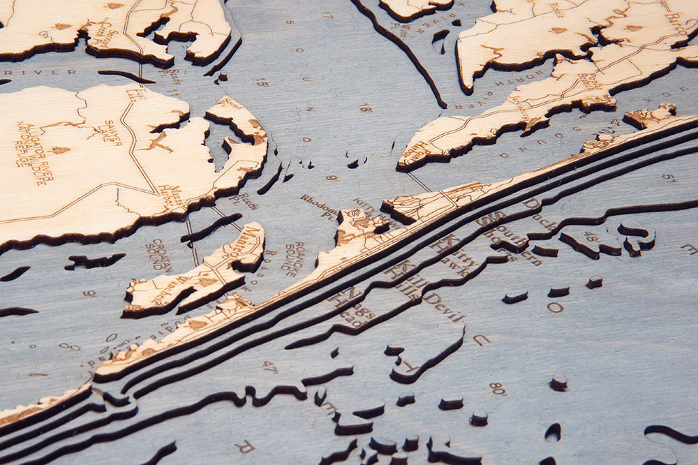 Outer Banks, North Carolina 3-D Nautical Wood Chart, Large, 24.5" x 31"