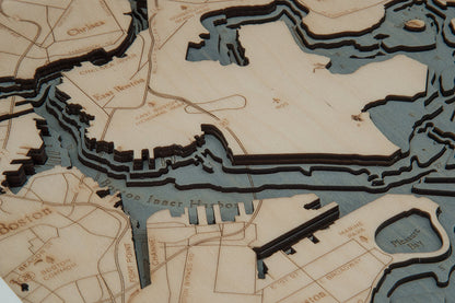 Boston Harbor, Massachusetts 3-D Nautical Wood Chart, Large, 24.5" x 31"