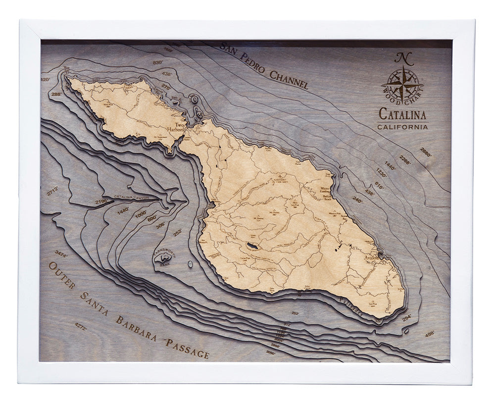 White Frame — Catalina Island, California 3-D Nautical Wood Chart
