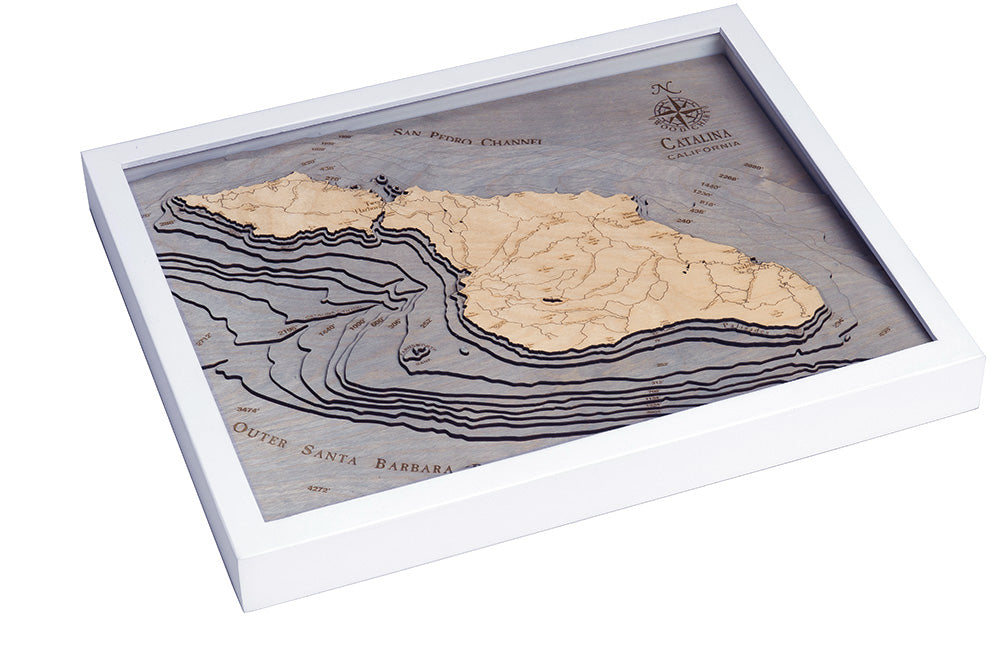 White Frame — Catalina Island, California 3-D Nautical Wood Chart