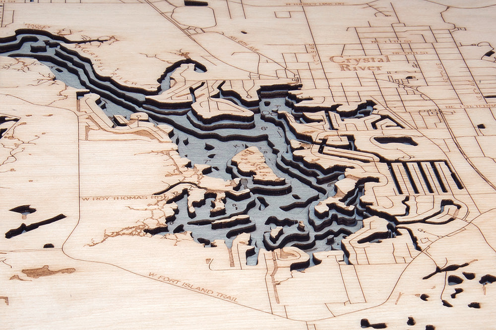 Crystal River, Florida 3-D Nautical Wood Chart, Large, 24.5" x 31"