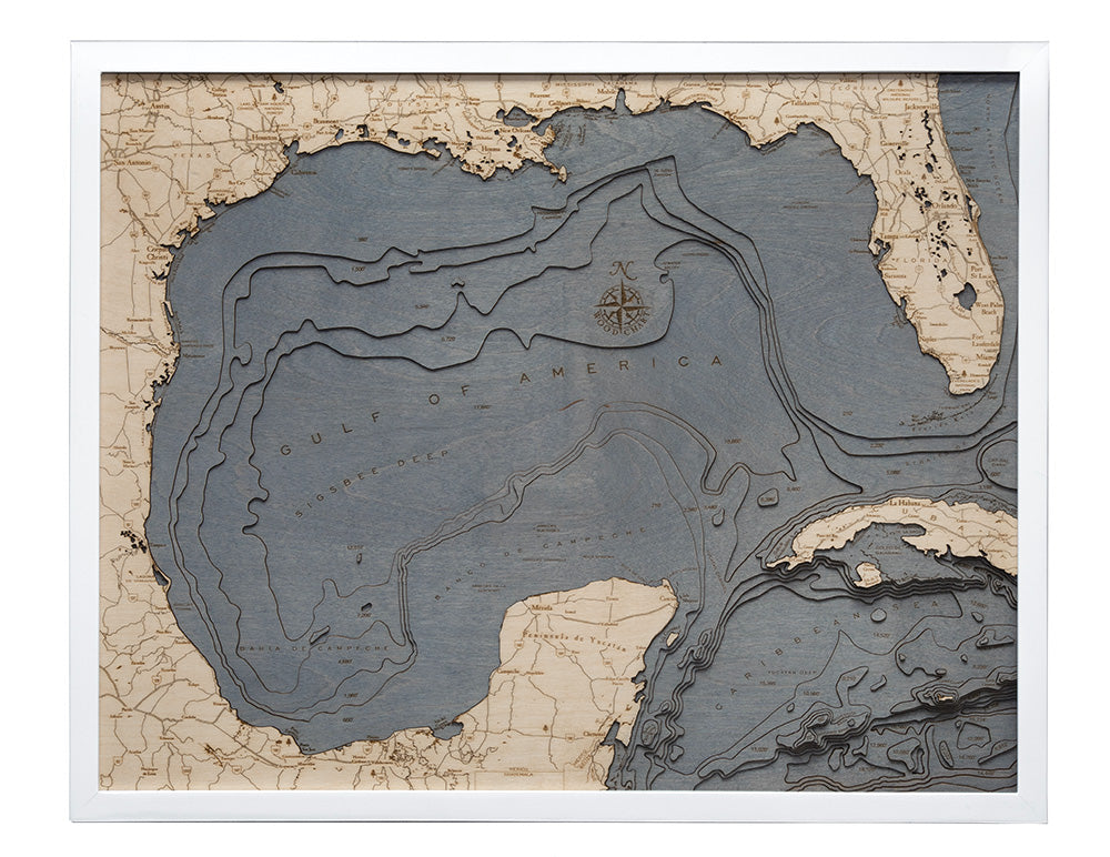 Gulf Of America 3-D Nautical Wood Chart, Large, 24.5" x 31"