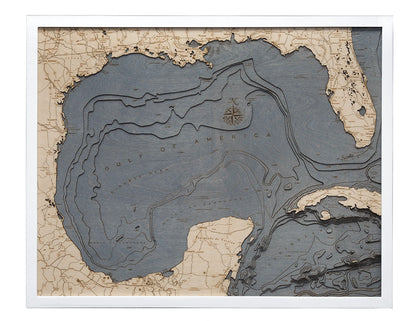 Gulf Of America 3-D Nautical Wood Chart, Large, 24.5" x 31"