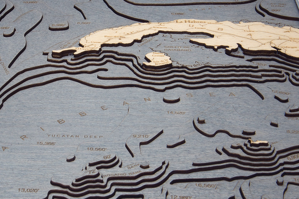 Gulf Of America 3-D Nautical Wood Chart, Large, 24.5" x 31"