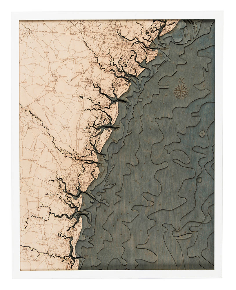 Georgia Coast 3-D Nautical Wood Chart, Large, 24.5" x 31"