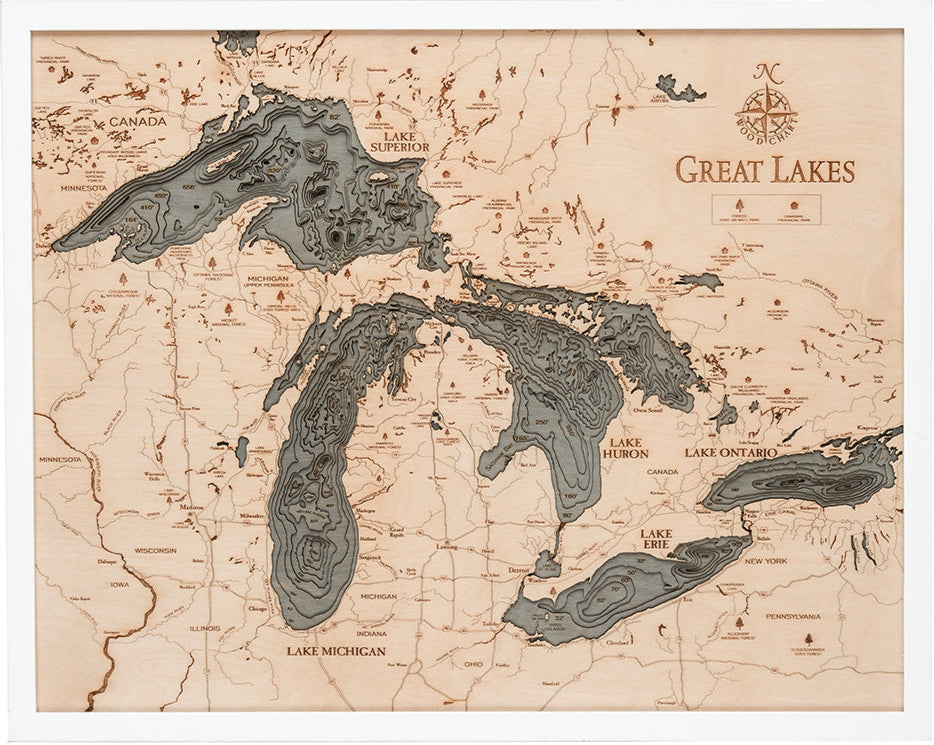 Great Lakes 3-D Nautical Wood Chart, Large, 24.5" x 31"