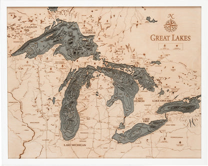 Great Lakes 3-D Nautical Wood Chart, Large, 24.5" x 31"