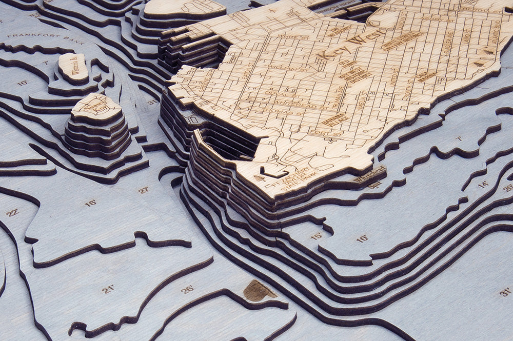 Key West, Florida 3-D Nautical Wood Chart, Large, 24.5" x 31"