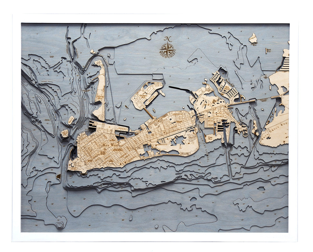 Key West, Florida 3-D Nautical Wood Chart, Large, 24.5" x 31"