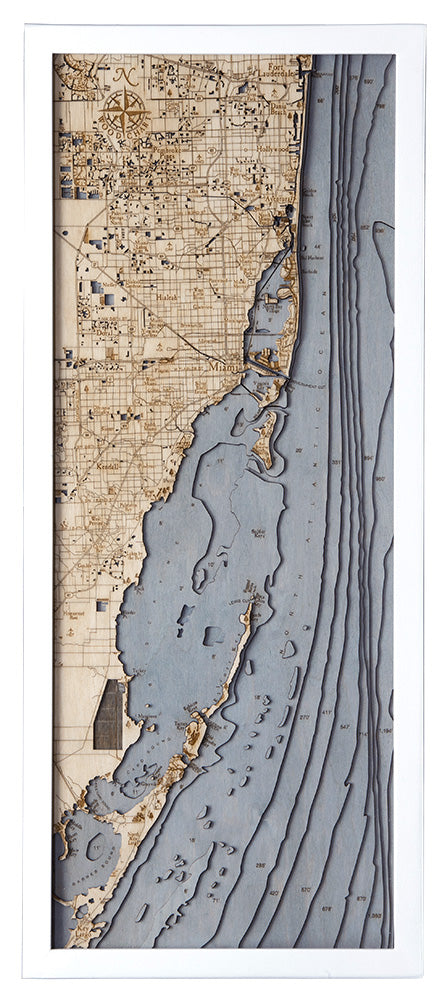 Key Largo to Ft Lauderdale, 3-D Nautical Wood Chart, Medium, 13.5" x 31"