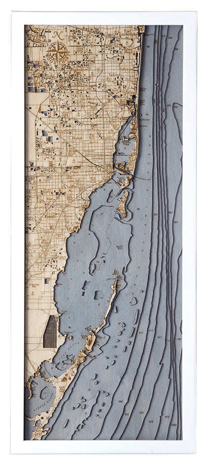 Key Largo to Ft Lauderdale, 3-D Nautical Wood Chart, Medium, 13.5" x 31"