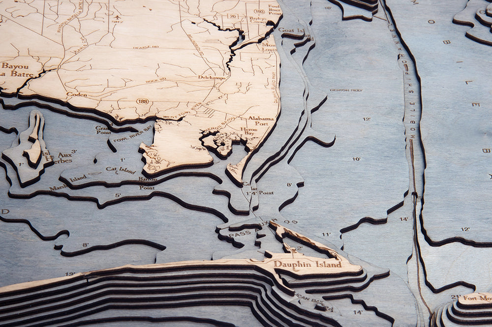 Mobile, Alabama 3-D Nautical Wood Chart, Large, 24.5" x 31"
