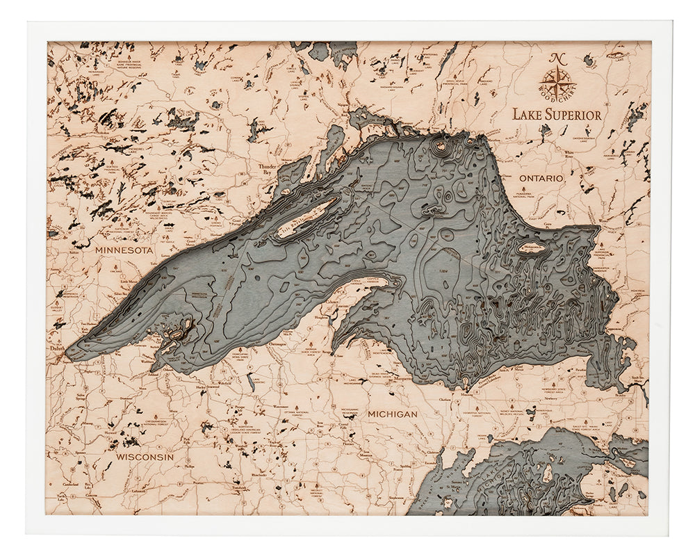 Lake Superior 3-D Nautical Wood Chart, Large, 24.5" x 31"
