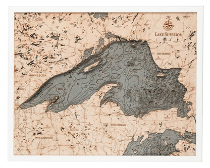 Lake Superior 3-D Nautical Wood Chart, Large, 24.5" x 31"