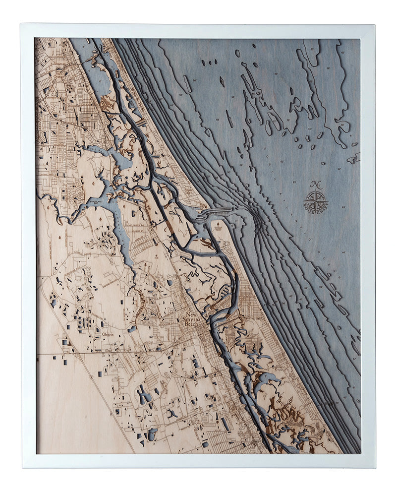 New Smyrna Beach, Florida 3-D Nautical Wood Chart, Large, 24.5" x 31"