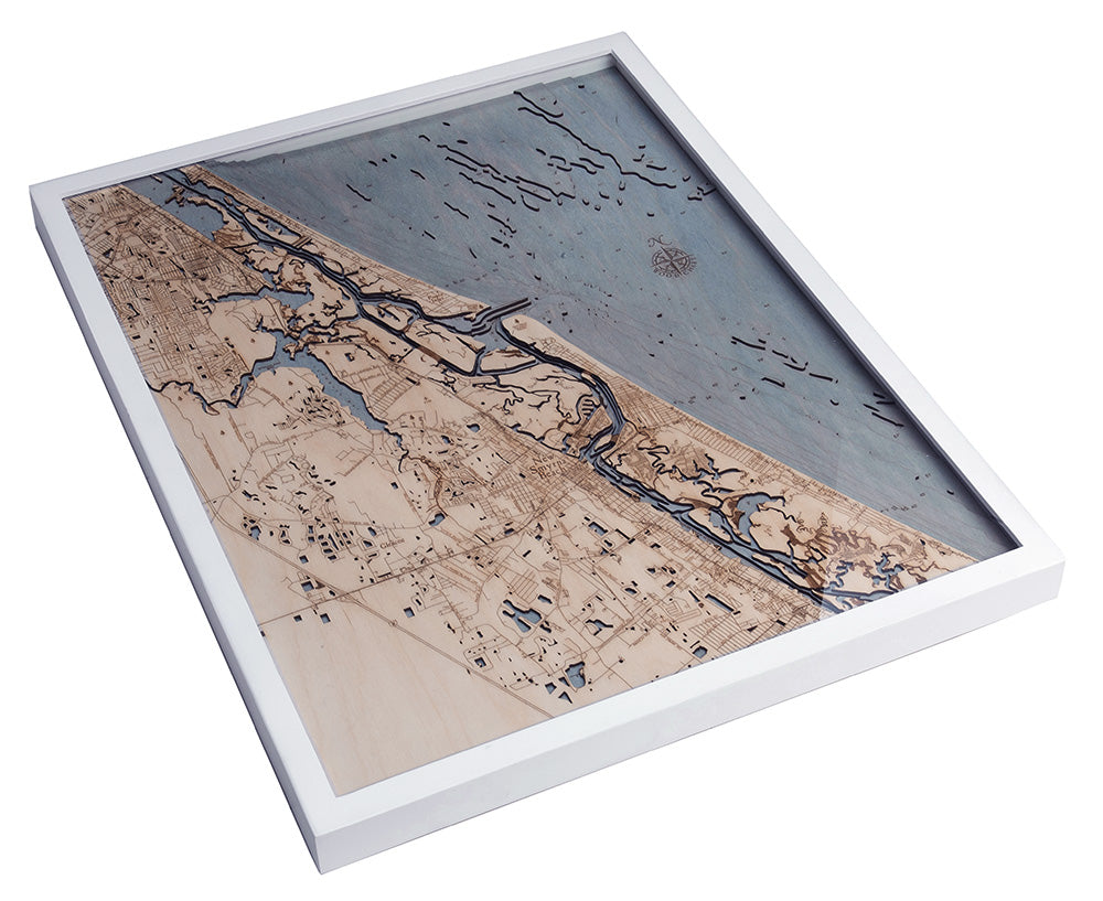 New Smyrna Beach, Florida 3-D Nautical Wood Chart, Large, 24.5" x 31"