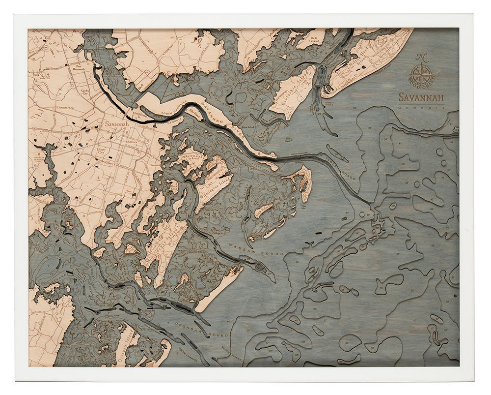 Savannah, Georgia 3-D Nautical Wood Chart, Large, 24.5