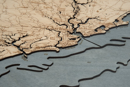 South Carolina Coast 3-D Nautical Wood Chart, Large, 24.5" x 31"