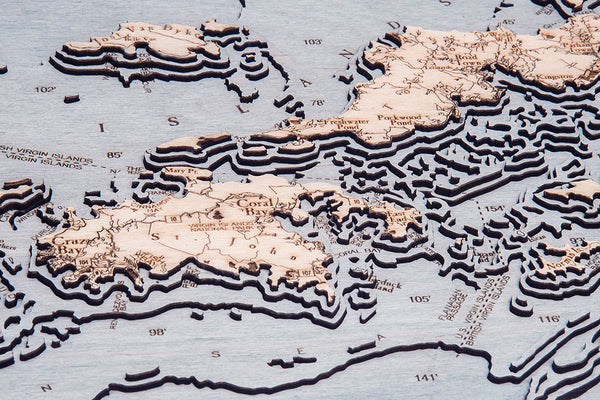 British & US Virgin Islands 3-D Nautical Wood Chart, Medium, 13.5" x 31"