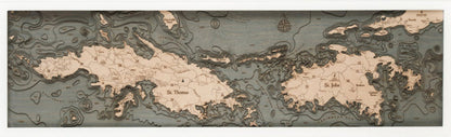 St. Thomas / St. John, U.S. Virgin Islands 3-D Nautical Wood Chart, Narrow, 13.5" x 43'