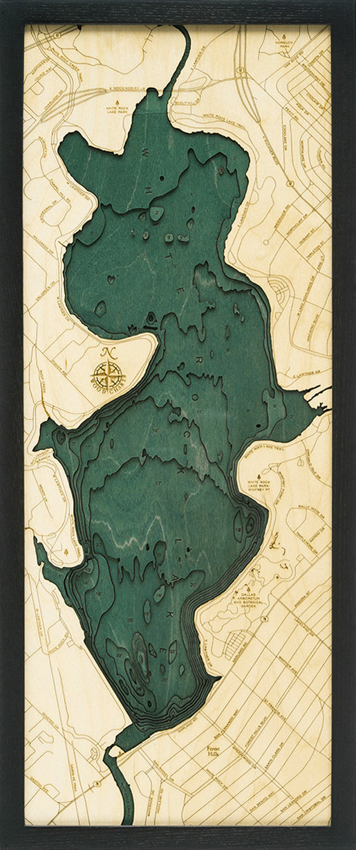 Map of White Rock Lake, Texas 3-D Nautical Wood Chart