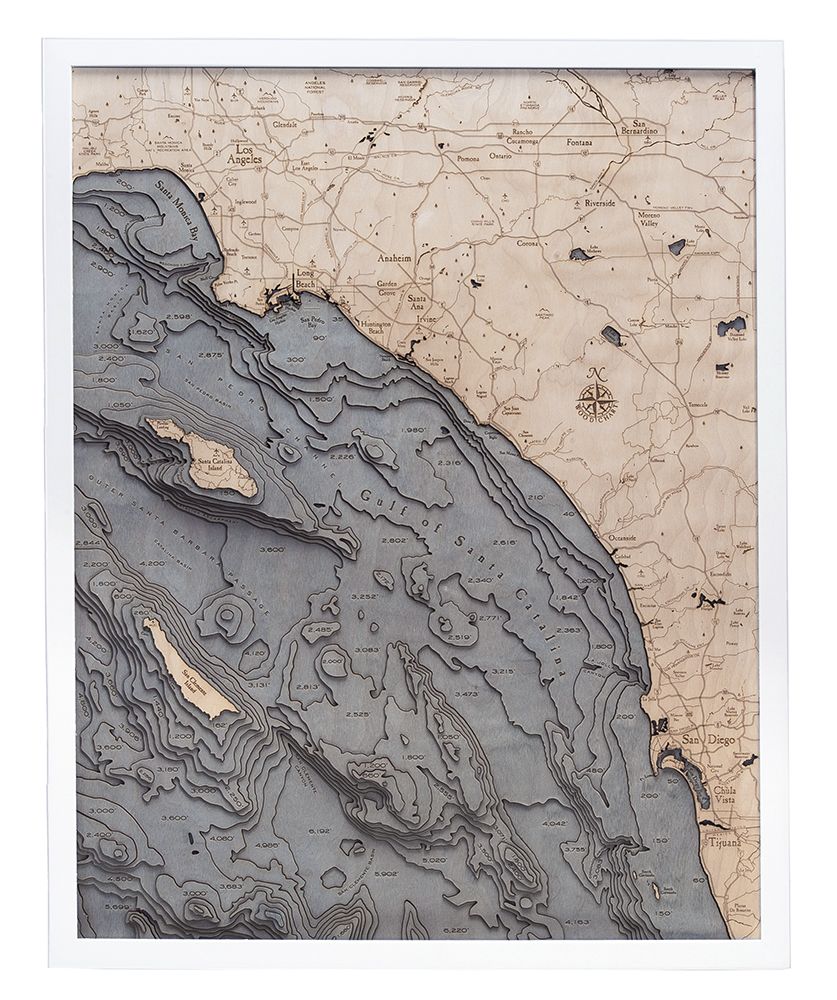Los Angeles to San Diego, California 3-D Nautical Wood Chart, Large, 24.5" x 31"