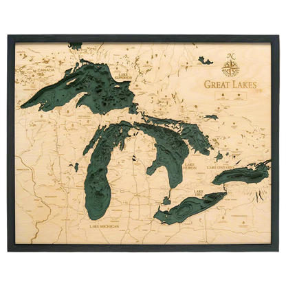 Great Lakes 3-D Nautical Wood Chart, Large, 24.5" x 31"