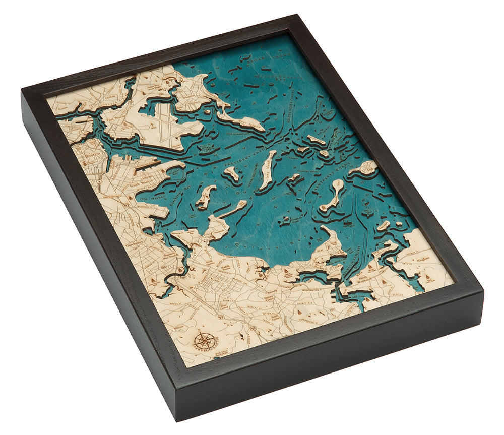 Boston Harbor 3-D Nautical Wood Chart, Small, 12" x 16"