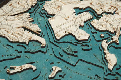 Boston Harbor 3-D Nautical Wood Chart, Small, 12" x 16"
