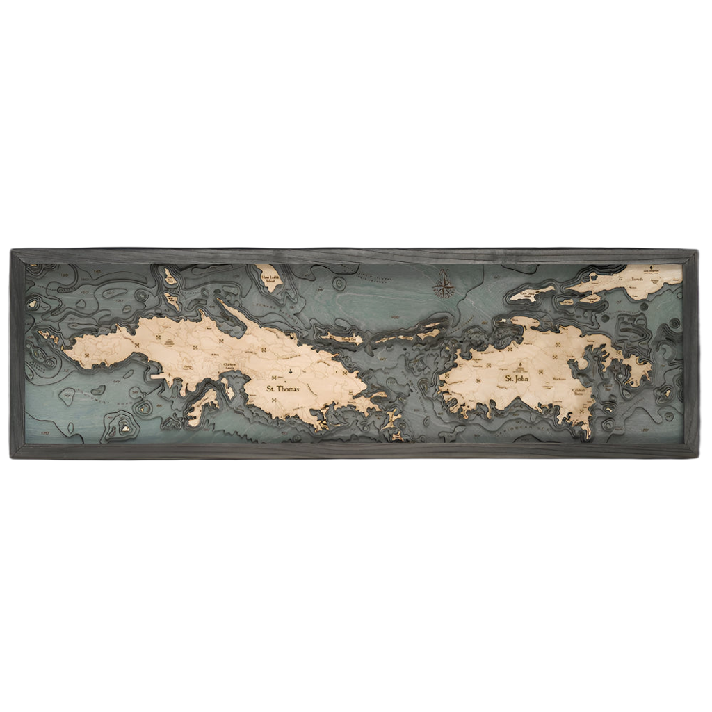 St. Thomas / St. John, U.S. Virgin Islands 3-D Nautical Wood Chart, Narrow, 13.5" x 43'