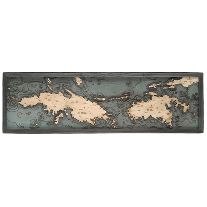 St. Thomas / St. John, U.S. Virgin Islands 3-D Nautical Wood Chart, Narrow, 13.5" x 43'