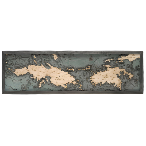 St. Thomas / St. John, U.S. Virgin Islands 3-D Nautical Wood Chart, Narrow, 13.5" x 43'