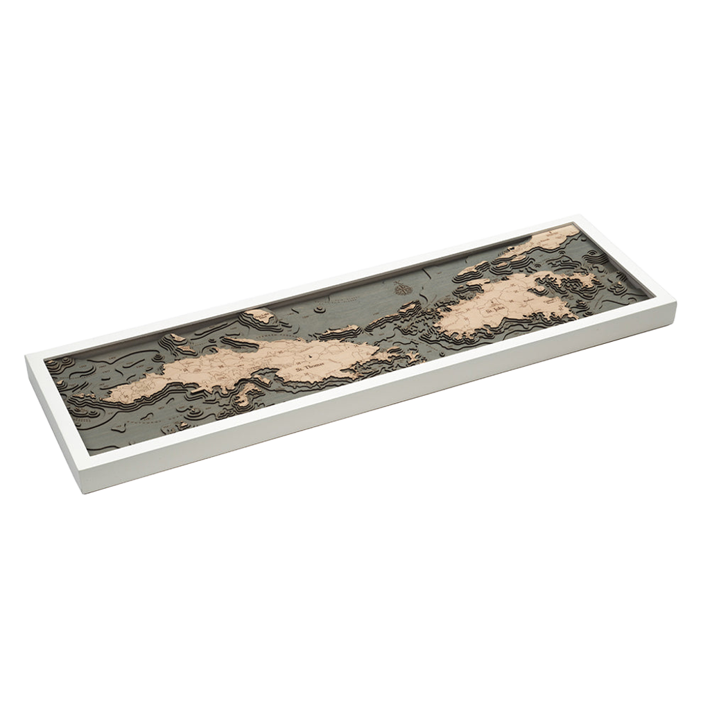 St. Thomas / St. John, U.S. Virgin Islands 3-D Nautical Wood Chart, Narrow, 13.5" x 43'
