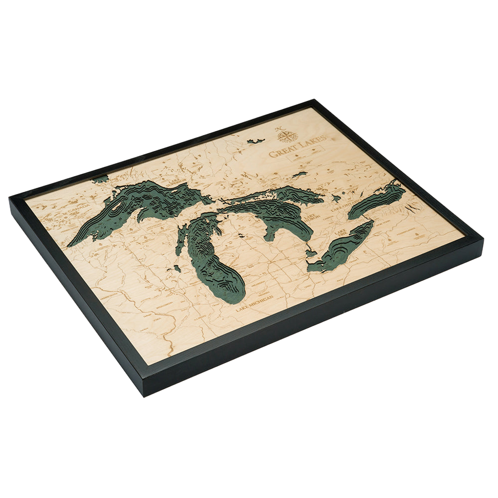 Great Lakes 3-D Nautical Wood Chart, Large, 24.5" x 31"