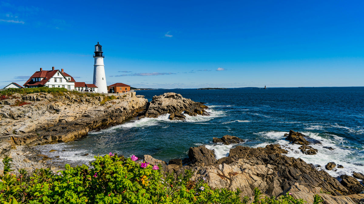 Portland Head Light on the rocky coast of Cape Elizabeth, Maine