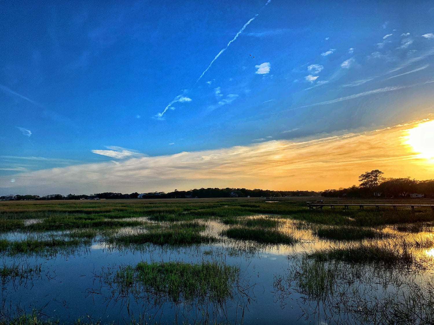 Sunset over a coastal salt marsh in the American South